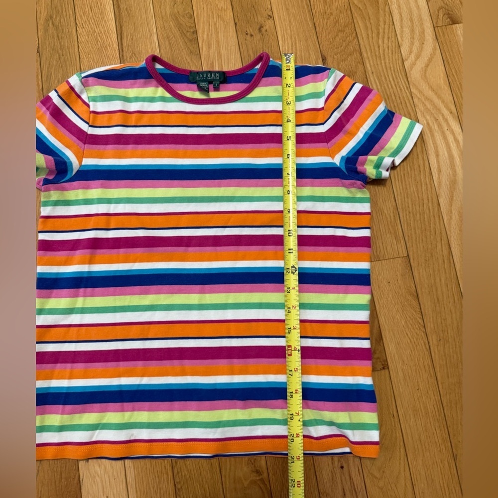Lauren Ralph Lauren Women’s Small 100% Cotton Rainbow Striped T-Shirt Y2K - Picture 9 of 9